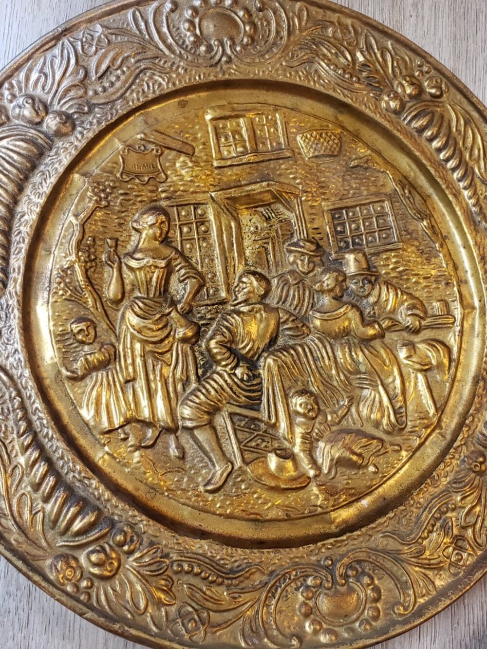 Vintage Embossed Brass Wall Plate 'The Caberet'